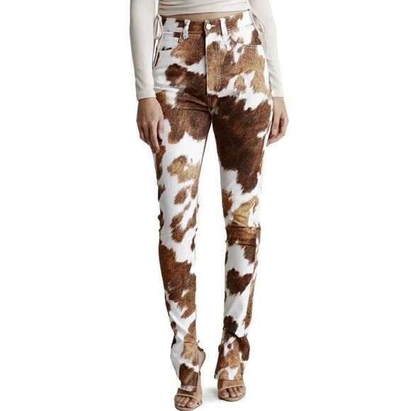 WeWoreWhat Pants - We Wore what White and brown animal print jeans size 26 NWT